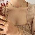 Elegant gold necklace set with rectangular clear stones and matching jewelry piece - Champagne Necklace