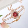 Reloj de lujo en oro rosa con esfera de flor roja y pulsera de perlas y brillantes - Rojo