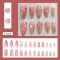 Pink press-on nails with 3D floral, pearl, and cat designs in a 24-piece full set pack - 24 Pcs/Set / Sweet Peach Ice (Glue Style) (Z1264)