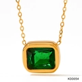 Elegant gold necklace with emerald-cut green crystal pendant in a minimalist design - Gold Green (KDD054)