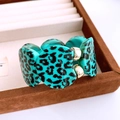 Irregular tiffany blue leopard print acrylic bangle with golden link connectors - Lake Blue Leopard Sectioned Style (48# Bangle - Blue)