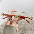 Classic gold square aviator sunglasses with mahogany wood temples and clear lenses - Gold Frame Clear Lens