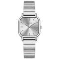 Minimalist silver stainless steel quartz watch with rectangular case and metal strap - Silver Bamboo Band