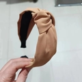 Retro leopard pattern twisted fabric headband with khaki beige twill texture and knot - Khaki