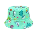 Close-up of kids dinosaur space print bucket hat in mint green breathable cotton fabric - Head Circumference 52CM--54CM / Light Green