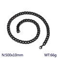 Klassische 500x10mm schwarze Edelstahl-Cuban-Gliederkette Halskette mit 66g Gewicht - 50cm / Schwarz