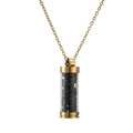 Golden perfume bottle necklace with clear glass cylinder and black stones inside - Gold Black Agate