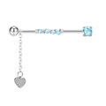 Silver industrial piercing bar with light blue beads and a sparkling crystal heart pendant - Silver Blue Zircon Heart Charm