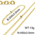 Golden stainless steel chain set with 450mm necklace and 200mm bracelet dimensions - 3.5mm Width/20cm Bracelet / Gold