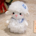 Pecora di peluche bianca con fiore blu e fiocco in pizzo in confezione regalo - 25cm / Stile Fiore Blu