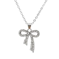 Sparkling crystal bow necklace with pearls and high-shine cubic zirconia in silver - Rhinestone Silver Bowknot (X1199)