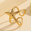 Starfish shaped open ring in 18K gold plated stainless steel for a nautical look - J03540 / Gold