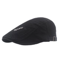 Classic black cotton flat cap featuring side Sports metal badge and adjustable strap - One Size(Adjustable) / Black