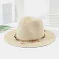 Cappello di paglia Panama beige con fascia di conchiglie e stelle marine per la spiaggia - M (56-58cm) / Beige Chiaro
