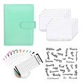 Detail of A6 green PU leather budget binder set with zipper bags and sticker sheets - A6 / Green