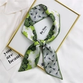 Long silk hair ribbon for women featuring white base with green floral pattern - 7*100cm / Green Plants