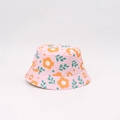 Cappello a secchiello rosa con stampa floreale arancione e foglie verdi per la protezione - Taglia Unica (48-53cm Circonferenza Testa) / Rosa