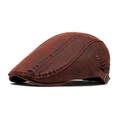Retro dark brown PU leather newsboy hat with textured finish and adjustable strap - Red