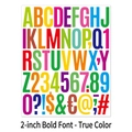 Macro view of 2-inch colorful alphabet and number stickers with bold font style - True Color