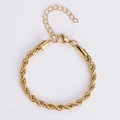 Detail of 4mm gold rope chain bracelet with adjustable lobster clasp closure - 5mm Wide/17+5cm Long / Gold