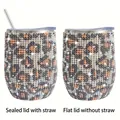 Insulated 12oz leopard print rhinestone tumbler in stainless steel with straw and lid - Leopard Print