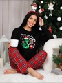 Set pigi set pigiama natalizio da donna con top nero a serpente e pantaloni a quadri - S / Serpente fortunato / Manica lunga