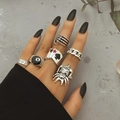 24-piece punk gothic skull and playing card rings set in vintage silver finish on hand - Skull Clown And Skeleton Hand Style (XT-14326)