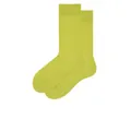 Lindgrüne, mittelhohe, gerippte Strick-Crew-Socken mit minimalistischem Design - Knospengelb