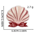 Shell shaped embroidered patch with red bow decoration, size 6.3x6.8cm and 2.7g weight - Pink Shell with Bow