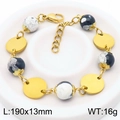Pulsera con placas doradas redondas y cuentas de resina marbreada en blanco y negro - Patrón de Mármol Blanco y Negro (KB183024-BH)