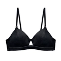 Black ribbed wire-free triangle bra with thin straps and cutout detail - Black