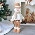 Decorazione natalizia pupazzo di neve in peluche lavorato a maglia nei toni kaki e marrone - Pupazzo di neve / 58cm / Cammello