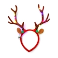 Close-up of a Christmas antler headband with festive LED lights and red green pom-poms - Glowing Large Antlers Khaki