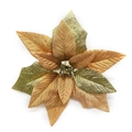 Fleur de Noël artificielle bicolore or et vert avec paillettes pour décoration - 25cm / Marron