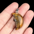 Tiger eye stone crescent moon face pendant with silver metal clasp for jewelry diy - Tiger's Eye