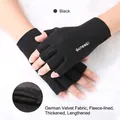 Women's black fingerless gloves in thick thermal Dralon fabric with extended wrist cuffs - Half Finger-Fleece Lined Thickened / Black