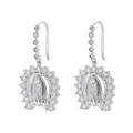 Boucles d'oreilles fer à cheval argentées avec relief Vierge Marie et zircons - Platine Zirconia Blanc