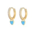 Elegant gold heart earrings with light blue enamel and sparkling crystal pavé accents - Gold-Sky Blue