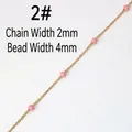 Handmade stainless steel gold chain with pink round beads, 2mm width, 4mm bead size - 2# Chain Per Meter / Pink