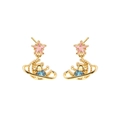 Star bear earrings with pink and blue zircons in gold plated finish for women - Gold