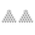 Detail of silver stainless steel triangle stud earrings with shiny spherical bead design - Steel Triangle Bead Stud Earrings