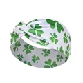 Elastic St. Patrick's Day headband with green shamrock print on white fabric - FC10-16 Large Clover White