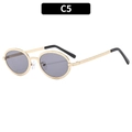 Vintage small oval metal sunglasses in golden frame with dark grey lenses C5 - Gold Frame Light Grey Lens (C5)