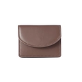 Minimalist short brown leather wallet featuring a snap closure and pebble grain texture - Coffee