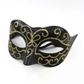 Elegant black masquerade mask with ornate gold glitter vine patterns and elastic strap - Black & Gold