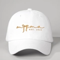 White baseball cap with gold Mama EST 2025 embroidery and stylish bow design details - One Size / White