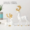 Set de figuras de ciervo geométricas en blanco y dorado para decoración de hogar nórdica - De pie + Sentado / Juego de 2 piezas / Blanco