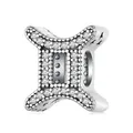 Retro S925 sterling silver zodiac charm bead with shimmering white zircon crystals - Gemini