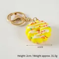 Yellow donut keychain with sprinkles and lobster clasp, 4.5cm mini dessert bag charm - 033 Yellow - Gold 8-clasp