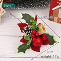 Christmas pick decoration with red berries, pine cones and small gift box detail - Style 1